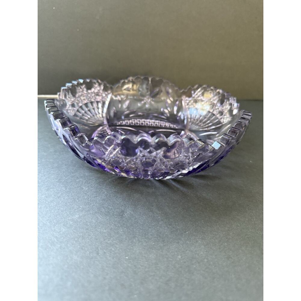 Vintage Cut Glass Nappy Trinket Dish Bowl Purple Retro Cottagecore - Picture 3 of 7